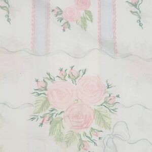 Fieldcrest Full Flat Sheet Shabby Pink Cottage Core Scalloped Edge Print USA